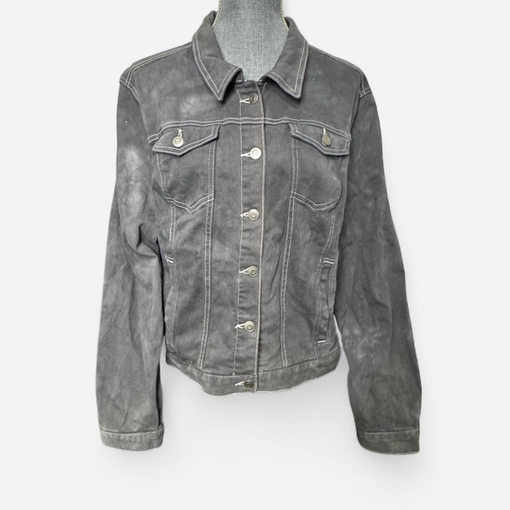 Y2K Goth Grunge Acid Wash Black Cotton Blend Streetwear Trucker Jacket XXL - Picture 6 of 10